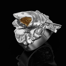 tiburón anillo oro joyería joya plata imprimible libra esterlina Moda pez mar anillos 3d print model - Mito3D