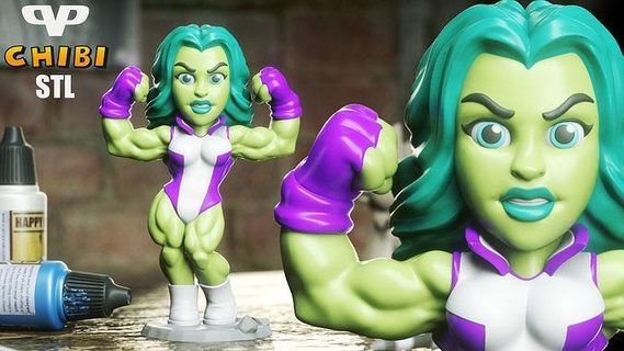 she hulk Chibi stl 3d Drucken chistl 3dxm Wunder vereinigt Homebrew Hulk Spiele Spielzeuge 3d print model - Mito3D
