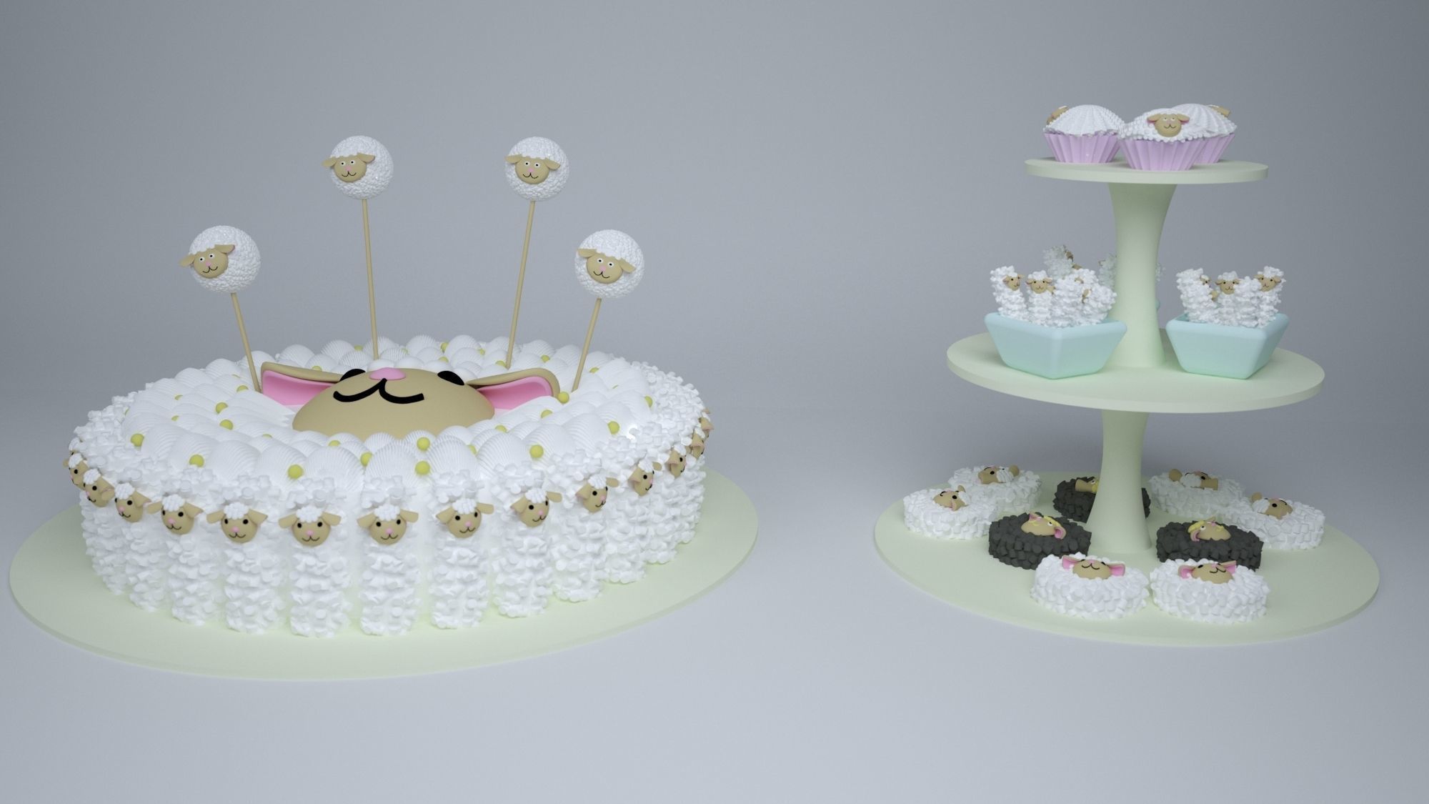 pecore torta 3d eid adha bianco carina max zucchero compleanno biscotto cioccolato nozze vaniglia caramella dolce cibo wafer cupcake bevanda Casa cucina cenare 3D print model - Mito3D