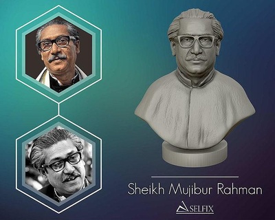 sheikh mujibur rahman 3d portrait sculpture statue man people face art sculptures bust bangladeshi politician 3d print model - Mito3D