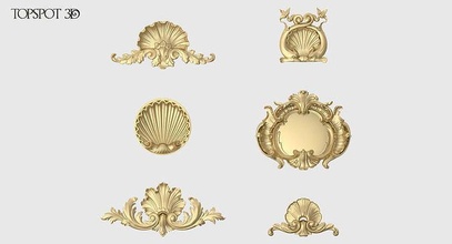 shell onlay collection carved acanthus leaf baroque rococo renaissance interior design moulding finishes cnc classic furniture carving 3dprint highpoly art 3d print model - Mito3D