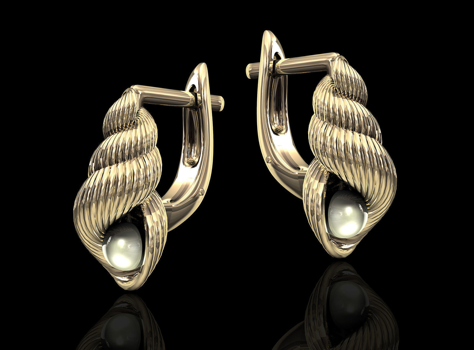 shell pearl earrings jewelry 3d printable stl earring gold silver platinum pearls women fashion sea sterling 3D print model - Mito3D