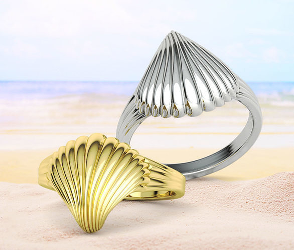 schale ring nautisch schmuck at meer welle muscheln mode druckbar jakobsmuschel frauen maßgeschneidert usa kanada europa mexiko spanien vereinigt zustände ringe bands 3D print model - Mito3D