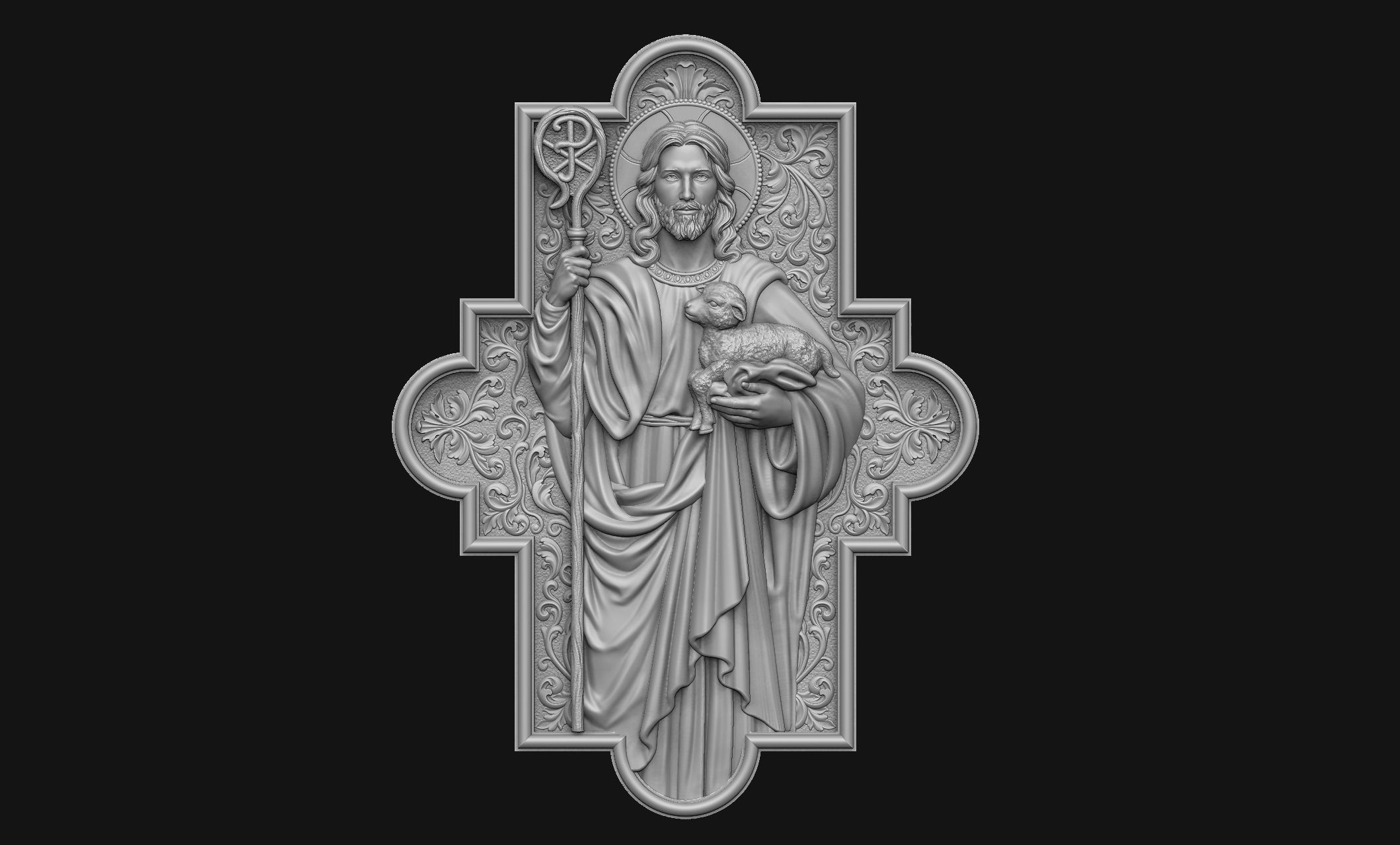 shepherd cross jesus christ lamb sheep god catholic christian jewelry jewellery pendant medallion cnc bas relief holy prayer saint ornament religious religion art sculptures 3D print model - Mito3D