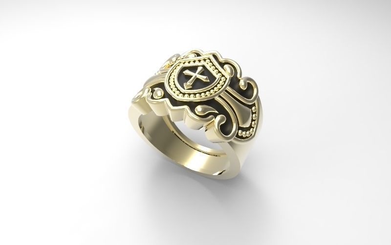 shield cross ring jewelry silver gold emal rings 3D print model - Mito3D