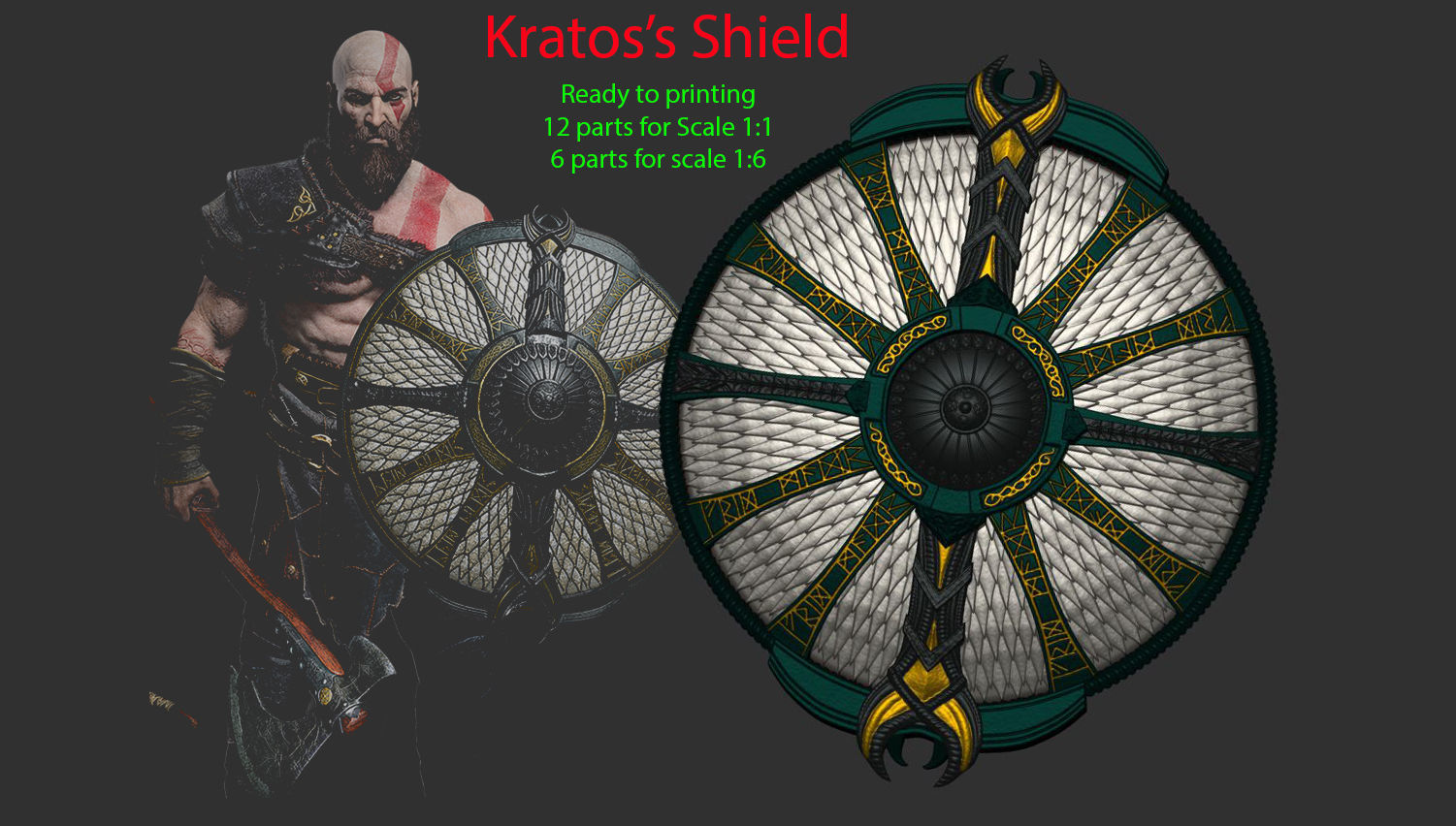 shield of kratos - guardian god war 2018 godofwar game playstation weapon sword equipment axe leviathan toy games toys accessories 3D print model - Mito3D