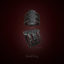 escudo del anillo de la impresión en 3d el joyería oro plata joya caballero crusader imprimible armadura los anillos 3d print model - Mito3D