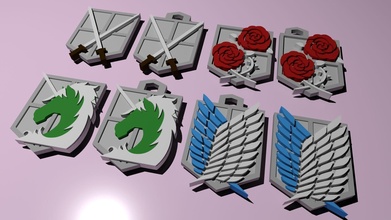 shingeki no kyojin emblems 3d printable emblem logo symbol amulet anime attack on titans levi eren survey corps training military police mikasa yeager cosplay games toys accessories game 3d print model - Mito3D