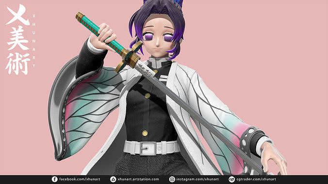 shinobu kocho dämon jägerin kimetsu no yaiba stl zahl anime schmetterling hashira skulptur led statue kunst skulpturen 3D print model - Mito3D