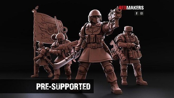 shock troops - female command squad imperial force woman 28mm cadia sci fi war hammer miniature grimdark wh40k empire guard figurines infantry cadian detachment redmakers medic radioman games toys board 3d print model - Mito3D