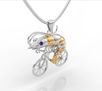 shrimp bicycle pendant jewelry gold silver pendants printable jewellery necklace diamond sea jewel fish seafood travel 3d print model - Mito3D