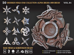 shuriken ninja star collectionvol 01 antique hard surface design 3dprint industrial game accessories lowpoly toy gameready poly printable test kitbash collection games toys 3d print model - Mito3D