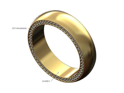 side diamond us size 9 wide cigar band wedding engagement gents jewelry gold silver printable ring fashion men 3d model jewellery rings 3d print model - Mito3D