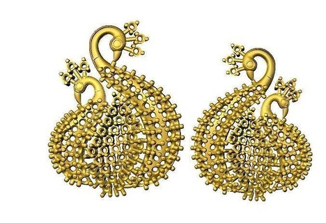 sidepiece two gold plated peacock earrings pendent locket pecock 3dmodel jewelry pendants 3d print model - Mito3D