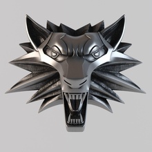 sign witcher vedmak head stylized gothic jaws grin printing cnc milling medallion wolf wolfhead fantasy animal monster creature rpg rhinoceros jewelry necklaces 3d print model - Mito3D