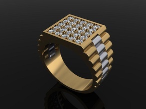 signet diamond cluster rolex link tone ring band jewelry roll mens male women female unisex hiphop trend fashion mix design style rings 3d print model - Mito3D