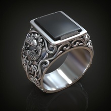 sello anillo peces negro ónix piedra preciosa plata libra esterlina pez koi joyería joya diamante imprimible oro oxidado anillos 3d print model - Mito3D