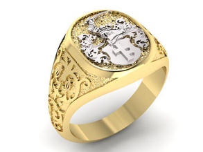 signet ring heraldisch ritter schild schmuck männlich jahrgang druckbar östlich männer exklusiv blätter gold juwel ringe 3ds 3d print model - Mito3D