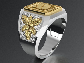 sello anillo heráldico joyería masculino joya Clásico imprimible oriental hombres exclusivo proteger roble hojas oro anillos 3ds 3d print model - Mito3D