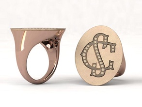 signet ring letter sc gold jewelry jewel jewellery printable diamond fashion gem initial celebrating custom rings 3d print model - Mito3D