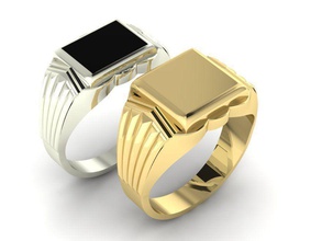anello con sigillo uomini due opzioni gioielli maschio vintage stampabile regalo orientale esclusivo uomo oro gioiello anelli nero onyx la pietra 3d print model - Mito3D