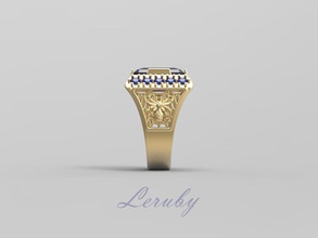 signet ring spider web jewelry gem stone gemstone gold jewel jewellery men massive sapphire blue rings 3d print model - Mito3D