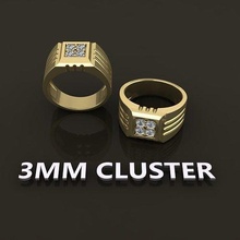 sello anillo cuadrado 4 Roca racimo mezcla Talla banda 7 12 joyería joya diamante hombres mujer hembra 3d print model - Mito3D