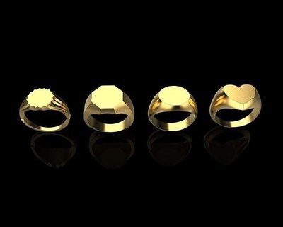 sigillo anelli impostato giro ellisse piazza rettangolo cuscino esagono Ottagono cuore araldico scudo vuoto oro cavo argento gioielleria moda pacco 3d print model - Mito3D