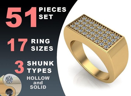 sinete argolas conjunto retângulo topo joalheria ouro prata jóia imprimível jóias moda prototipagem volta pacote oco esterlina gema diamante 3d print model - Mito3D