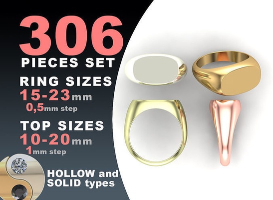 sigillo anelli impostato arrotondato piazza gioielleria argento stampabile moda pacco prototipazione gioiello cavo vuoto oro 3d print model - Mito3D