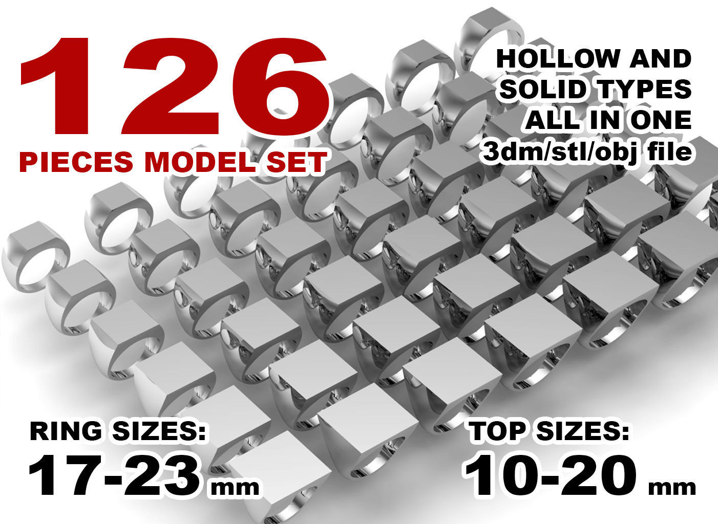 anillo anillos de conjunto la plaza superior joyería los oro plata joya imprimible moda creación prototipos signet pack hueco en blanco square paquete 3D print model - Mito3D