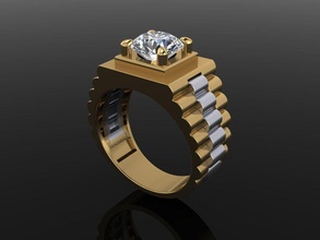 signet rolex link tone ring band jewelry diamond unisex men male women female luxury style mix size fashion trends rings 3d print model - Mito3D