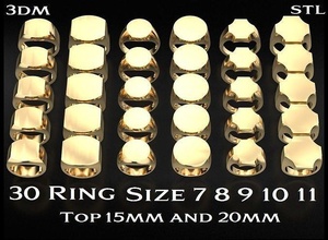signets basic blank pack 30 rings 703 3dprinted design fashion gold golden jewel jewellery jewelry print printabl printable printing prototyping ring 3d print model - Mito3D