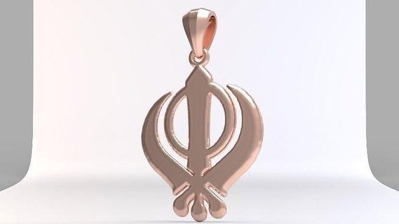 sikh khanda punjabi kirpan sword symbol pewter pendant jewelry khalsa sikhism god coatofarms khalsacrest power strength punjab india religious religion necklace gold silver art pendants 3d print model - Mito3D