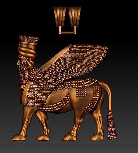 plata asirio collar lamassu colgante pendiente estatua Arte toro antiguo Mesopotamia estatuas oro joyería joya colgantes 3D print model - Mito3D