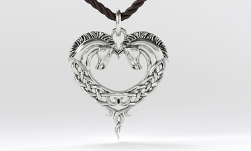 argent celtique pendentif cœur bijoux cheval cad imprimable or le platine animal d'argent collier la saint-valentin pendentifs 3d print model - Mito3D