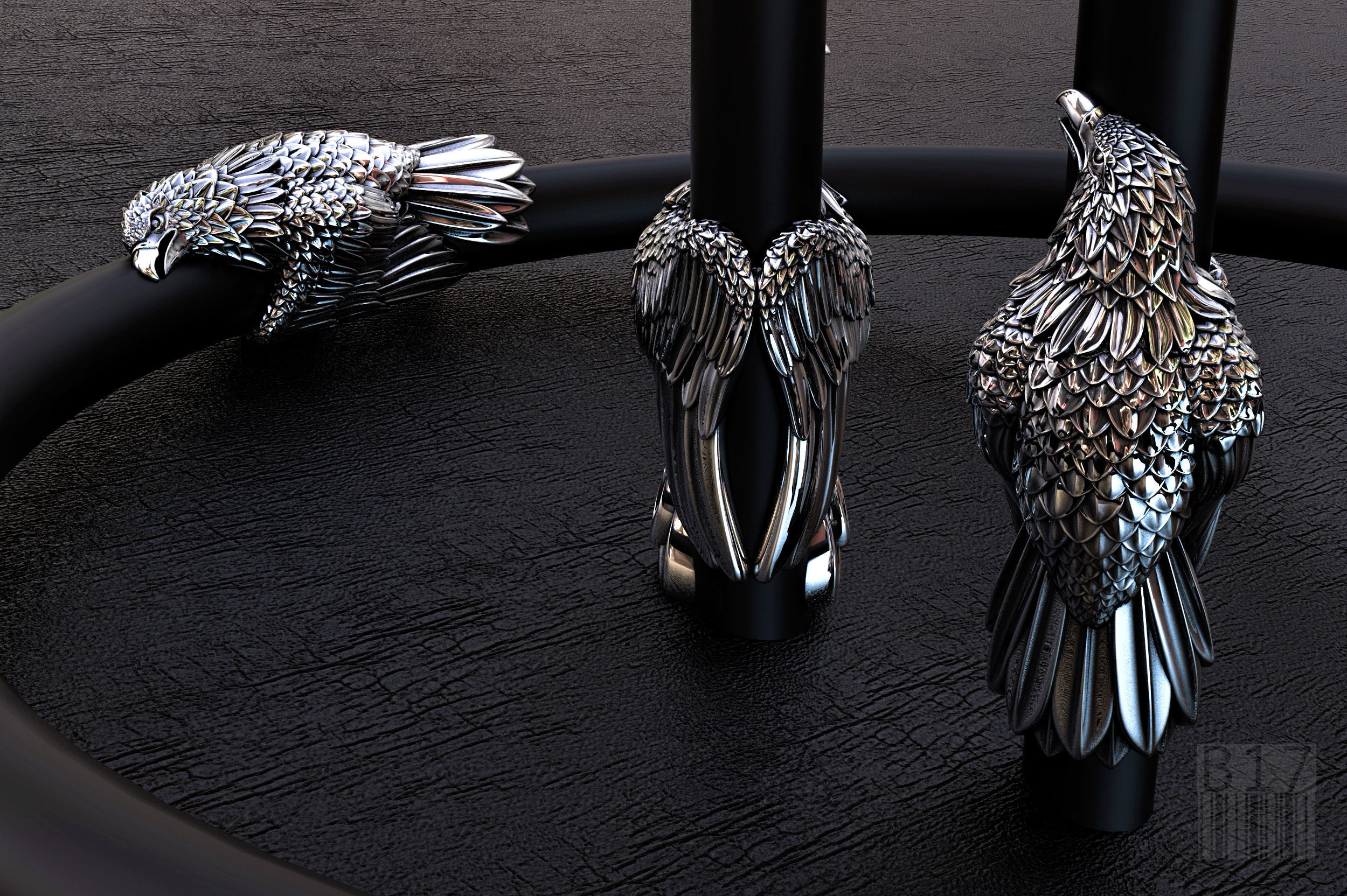 silber schmuck adler einfügen on leder or gummi luxus tiere brutal vogel flügel design einfügen wachs druckbar mode stil armbänder 3D print model - Mito3D