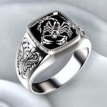 anello in argento onice scorpione gioielli onyx uomini la sterlina gemma gioiello stampabile lucente anelli 3d print model - Mito3D