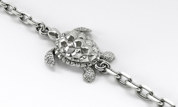 silver sea turtle bracelet jewelry pendant earring cad printable nature animal chain necklace sterling platinum fashion beauty bracelets 3d print model - Mito3D