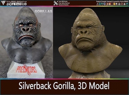 silverback gorilla 3d model ape gorila kong mammal monkey animals primate king statue collection collectible miniature figurine toys games 3d print model - Mito3D