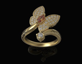 basit kelebek yüzük elmas 3d yazdırılabilir yüzükler altın gümüş platin sterlin mücevher değerli taşlar parlak takı KADIN çap şık üçgen çatı moda modern 3d print model - Mito3D