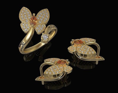 simples borboleta anel brincos 3d imprimível stl gemas diamante ouro prata platina brilhante jóia esterlina brinco mulheres moda joalheria argolas 3d print model - Mito3D