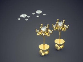 simples e clássico golden motivo de flor brilhante brincos jóias ouro jóia anel anéis casamento o engajamento diamante brilhantes cad gem platina printable prata detalhe design 3d print model - Mito3D