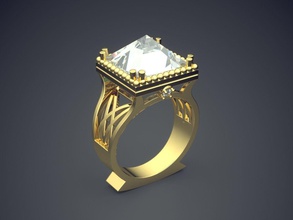simple classic golden square engagement brilliant ring gold jewel jewellery jewelry rings wedding diamond cad gem platinum printable silver design 3d print model - Mito3D