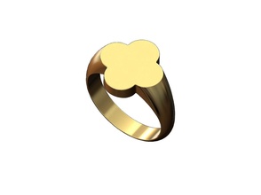 simple clover shaped engravable signet ring us size 6to10 quatrefoil band jewelry printable gold silver jewellery fashion luxury sterling engraving initals rings 3d print model - Mito3D