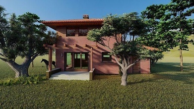 simple house exterior architecture family home residental building pitch garden plant villa tree outdoor 3d print model - Mito3D