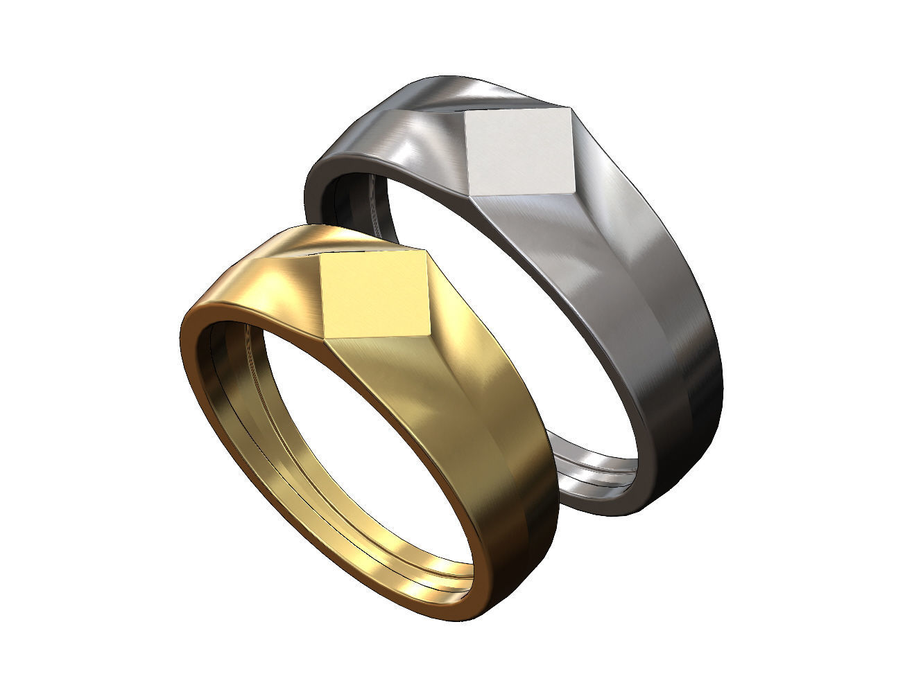 Facile quadrilatère plat sceau bague mariage engagement profile bas mode bijoux imprimable or argent hexagone sterling luxe accessoires moderne minimaliste carré anneaux 3D print model - Mito3D