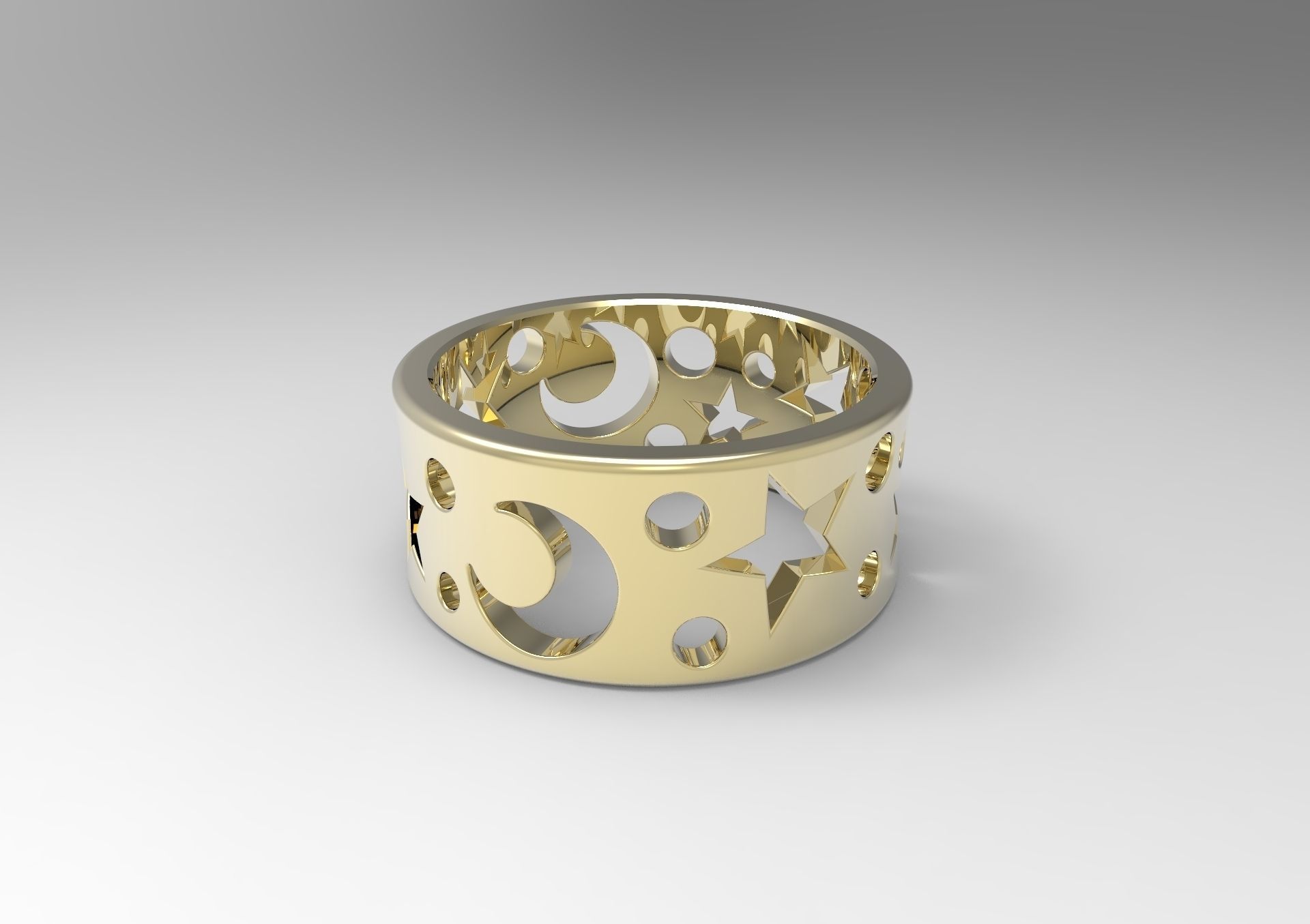 sencillo anillo luna estrellas imprimible stl 3dm anillos boda banda diamante joyería joya oro plata platino moda enamorado clásico regalo 3D print model - Mito3D