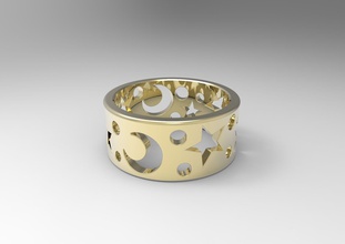simple ring moon stars printable stl 3dm rings wedding band diamond jewelry jewellery gold silver platinum fashion valentine classic gift 3d print model - Mito3D