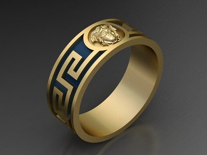 simple versace ring gold printable fashion face enamel rings silver modern model sculpt zbrush women stylish texture enameling jewelry 3D print model - Mito3D
